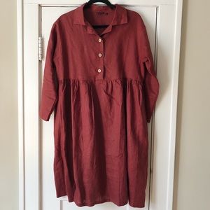 Brand New Linen Roolee Bergundy Long Sleeved Dress